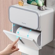 Resim 1 adet Çift Katmanlı Banyo Kağıdı Tutucu, Çekmeceli Duvara Monte Plastik Kağıt Kutusu, Güçlü Su Geçirmez, Delme Gerektirmez, Dikdörtgen Şekil 