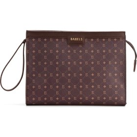 Resim Kadın Kahve Bahels Monogram Portföy Kulplu Clutch Çanta 