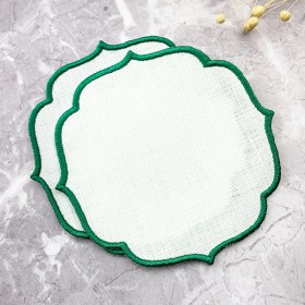 Resim Weare2 Yeşil Renkli Nakışlı Keten Efektli 2'li Kokteyl Peçetesi 