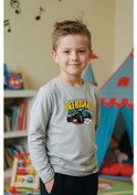 Resim Sıfır Yaka Off Road Baskılı Erkek Çocuk Sweatshirt Gri 