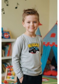 Resim Sıfır Yaka Off Road Baskılı Erkek Çocuk Sweatshirt Gri 