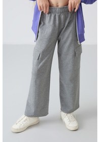 Resim Tommy Life Gri Melanj Kargo Cepli Ön Dikiş Detaylı Geniş Paça Kız Çocuk Eşofman Altı - 75143 Gri Melanj 