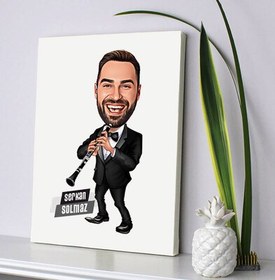 Resim Klarnet Çalan Erkek Karikatürlü Kanvas Tablo 