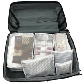 Resim HerEveOyuncak Gri - Beyaz Çizgili 6 Parça Anne Bebek Çantası Düzenleyici + 5 Bölmeli Başucu Organizer - 2li Set J5 