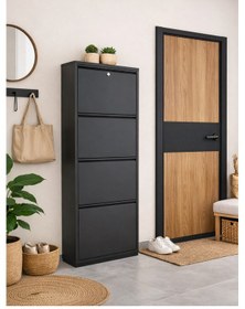 Resim Avenza Living Kilitli 4 Kapaklı Metal Ayakkabılık - Beyaz Antrasit 