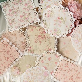Resim 20 adet Vintage Çiçekli Dantel Kağıt, Scrapbooking, Günlükler & DIY El İşleri için Pürüzlü Kenarlı - Karışık Renkler, Şık Fransız Esintili Tasarım, Scrapbooking Malzemeleri 