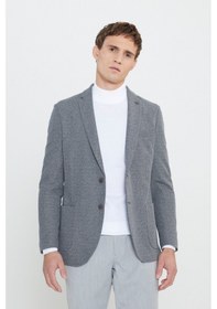 Resim AC&Co / Altınyıldız Classics Erkek Sıyah Grı Slim Fit Dar Kesim Mono Yaka Armürlü Torba Cepli Ceket Sıyah Grı 