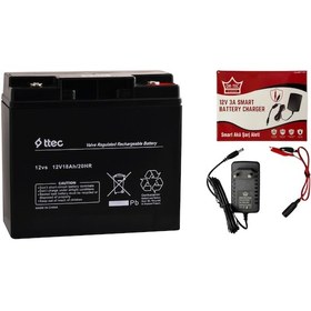 Resim Ttec 12v 18 Amper Bakımsız Kuru Tip Akü Ve Şarj Cihazı 3 Amper 