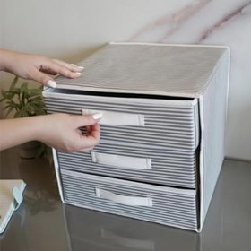 Resim Katlanabilir Çekmeceli Dolap Düzenleyici Çamaşır Organizeri Takı Kutusu Oda Ofis Organizeri Gardrob Kumaş Düzenleyici (3 Çekmeceli) 