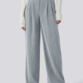 Resim Kadın Geniş Paça Pantolon - Cepli, Esnek Olmayan Kumaş, Günlük ve Resmi Kombinler İçin Nötr Renkli Pantolon - Sonbahar/Kış Gardırop Temel Parçası - Şık Ofis, Günlük Pantolon, Çok Yönlü Alt Giyim, Kadife Dokulu, Dayanıklı Yapı 