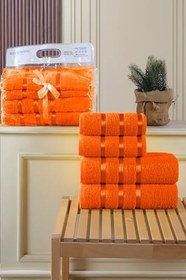 Resim 4'lü Hamam Takımı%100 Pamuk 2 Adet Büyük Banyo Havlu 2 Adet Yüz Havlusu Seti Turuncu, HS-FLOSLU 