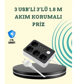 Resim 7 Cihazı Aynı Anda Destekleyen 3 USB Portlu 4’lü Priz 