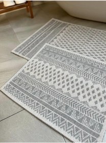Resim Tapis Bukle Doğal Pamuklu 2'li Banyo Paspas & Halı Seti 60x100+50x60 Cm - Gri Gri 