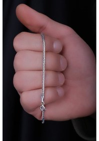 Resim Encili Silver 925 Ayar Gümüş 2,5 Mm İtalyan Ezme Örgü Model Zincir Model Bileklik Gümüş 