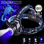 Resim USB Şarj Edilebilir, Yakınlaştırılabilir, Akrep Tespiti ve Otel İncelemesi için 2’si 1 Arada LED Baş Feneri – UV 395nm Işık, Şarj Kablosu Dahil, Mavi & Siyah Tasarım, ABS Malzeme 