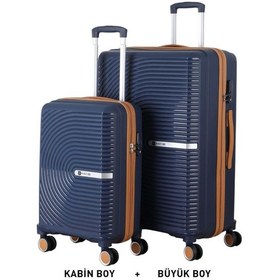 Resim Mçs Bavul Büyük Ve Kabin 2li Set Kırılmaz Silikon Valiz V374 Laci/hardal Lacivert 