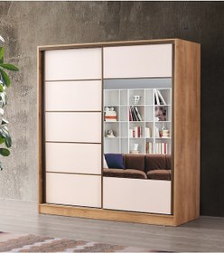 Resim Beenal Venüs Sürgülü Gardırop 200 CM - Lefkas Ceviz-Beyaz 