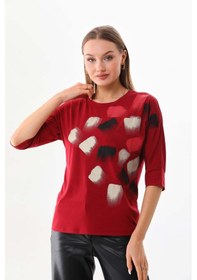 Resim Sistas Kadın Desenli Bisiklet Yaka Bluz 23582 Bordo 