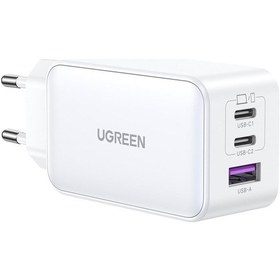 Resim Ugreen Nexode 65W GaN 3 Portlu 2 x Type-C 1 x USB-A PD3.0 QC4.0 PPS Hızlı Şarj Cihazı Beyaz 