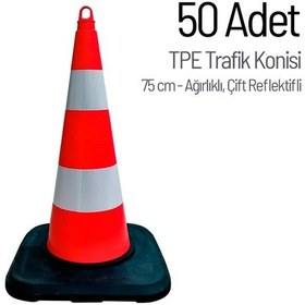Resim 50'li Tpe Trafik Konisi Seti 75 Cm Ağırlıklı Çift Reflektifli Trafik Dubası-3609 