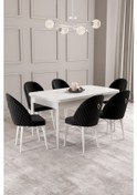 Resim Calvin Beyaz 80x132 Mdf Açılabilir Mutfak Masası Takımı 6 Adet Sandalye Siyah 