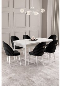 Resim Calvin Beyaz 80x132 Mdf Açılabilir Mutfak Masası Takımı 6 Adet Sandalye Siyah 