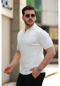 Resim Erkek Fermuarlı Yakalı Kısa Kollu Tshirt Beyaz 