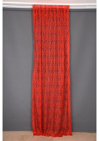 Resim Şal Model Kırmızı Renk Hazır Dikilmiş Pileli Fon Perde 75x260 Cm 
