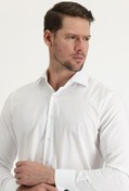 Resim Beyaz Uzun Kol Slim Fit Dar Kesim Manşetli Pamuklu Gömlek Kigili