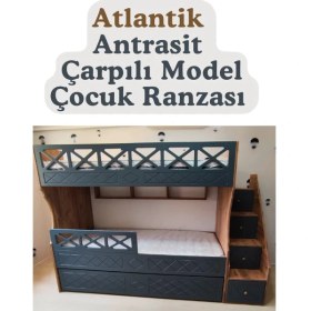 Resim Mürsel Mobilya Atlantik Antrasit Çarpılı Model Çocuk Ranzası 