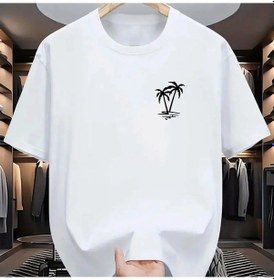 Resim Guılan Erkek %100 Pamuk Hindistan Cevizi Ağacı Baskılı Spor Tişörtwhıte WHITE 