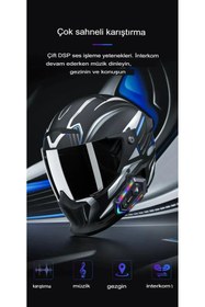 Resim Dynego Y20 MAX Telsiz Özellikli 5.3 Motosiklet Kask Kulaklık Intercom Işıklı Motorsiklet Interkom 