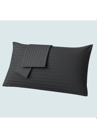 Resim Mamcrazy %100 Pamuk Saten Yastık Kılıfı 2'li Antrasit, Çizgili 