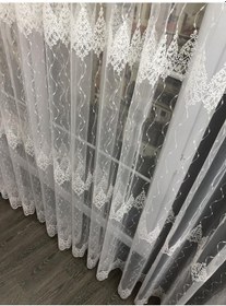 Resim Tül Perde Samdaç Desen Brode Işlemeli Tül Ekru 