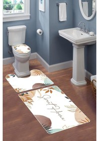 Resim Modern Desenli Dijital Baskı 3 Lü Banyo Paspas Takımı Yıkanabilir Kaymaz Tabanlı Klozet Takımı Klz0022 Renkli 