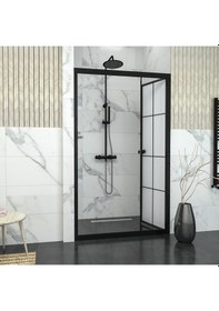 Resim Tekno Duş Black Corina Karolajlı Tam Kumlamalı Cam Akordion Duşakabin Beyaz 