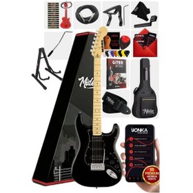 Resim Midex RPH-40BK-ST Full Black Elektro Gitar Seti HSH Manyetik Maple Klavye Üst Kalite 