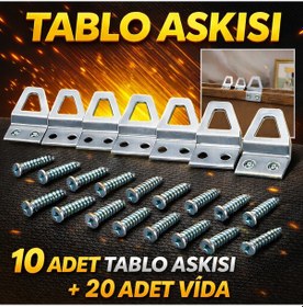 Resim 10 Adet Kıvrık Model Metal Tablo Kancası Vidalı Çerçeve & Fotoğraf Askı Aparatı Metal 