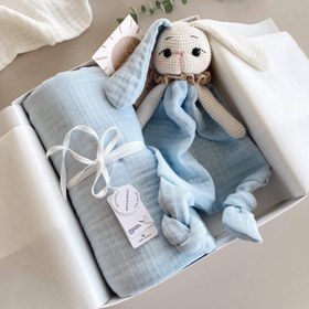 Resim Amigurumi Müslin Tavşan Bebek Seti - Bej 