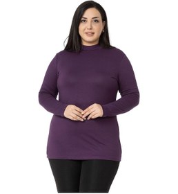 Resim Büyük Beden Yarım Balıkçı Uzun Kollu Viskon Mürdüm Body-mürdüm Mürdüm 