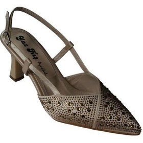 Resim Yazkış Kadın Siyah Laci Ten Gümüş Sivri Burun Üstü Taşlı 8cm Kadeh Topuk Abiye Ayakkabı Krem 