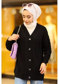 Resim Oversize Kadın Tesettür Triko Hırka Siyah 
