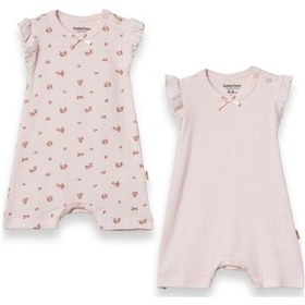 Resim Babycosy Organic Wear %100 Organik Pamuk,2 Li Kız Bebek Tulum,fırfırlı Kısa Kol,yazlık Tulum Set,0-24 Ay,bebek Serisi Pembe 