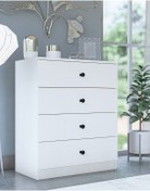 Resim Metalia Gm 083 Almina 4 Çekmeceli Düğme Kulplu Beyaz Şifonyer 