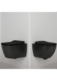 Resim Creavit Free Kanalsız Kömür Karası Asma Klozet Fe322, Creavit Free Duck Duroplast Yavaş Kapak Mat Siyah 