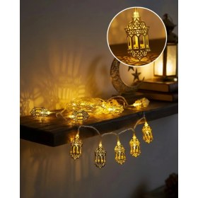 Resim Teknodayım Pilli Ramazan Işıkları Altın Renk Fener Figürlü LED Süsleme 