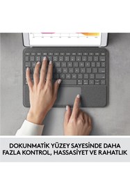 Resim logitech Combo Touch 10.2" iPad 7. 8. ve 9. Nesil ile Uyumlu Çok Yönlü Türkçe Klavyeli Kılıf, Gri 920-009995 