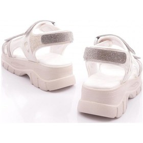 Resim Dgn 4740-22y Kadin Kalin Taban Cirtli Sandalet Beyaz Taş 