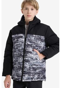 Resim Defacto Erkek Çocuk Su İtici Kapüşonlu Fermuarlı Şişme Mont E7418a825wnbk27 Siyah-bk27 