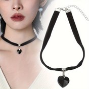 Resim 1 Adet Moda Kadife Kolye, Kadınlar için Kalp Kolye Yaka Zinciri Basit Şeftali Kalp Boyun Takısı 